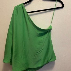 Alice & Olivia dramatic green silk assymetrical dolman sleeve top